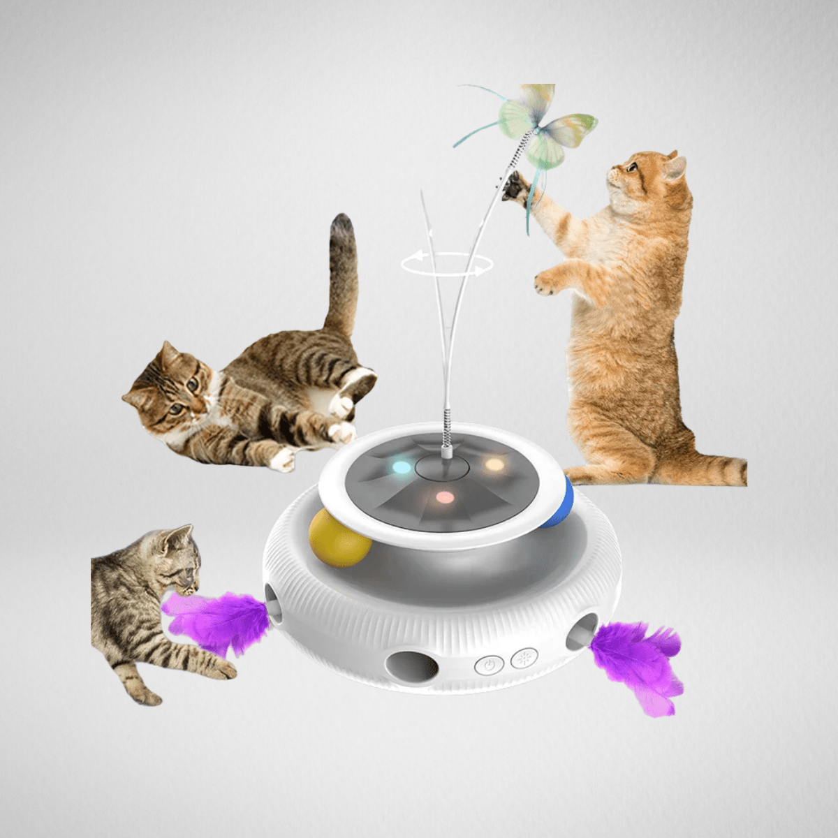 TechnuPet Smart Cat Toys White 3-in-1 Interactive Cat Toy Set