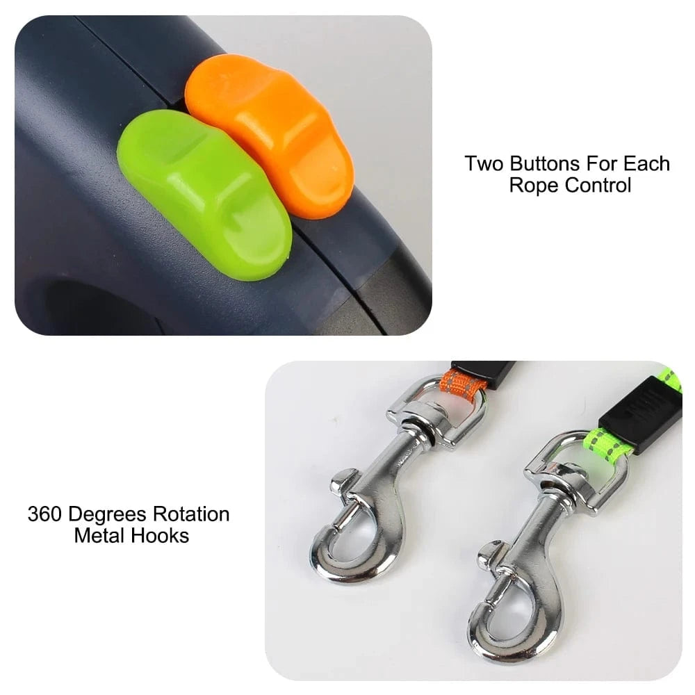 TechnuPet Smart Dog Leash 3m Retractable Double Dog Leash