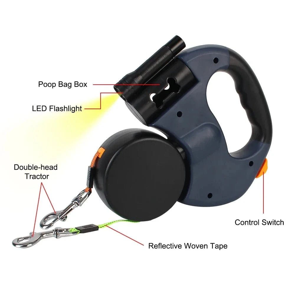 TechnuPet Smart Dog Leash 3m Retractable Double Dog Leash