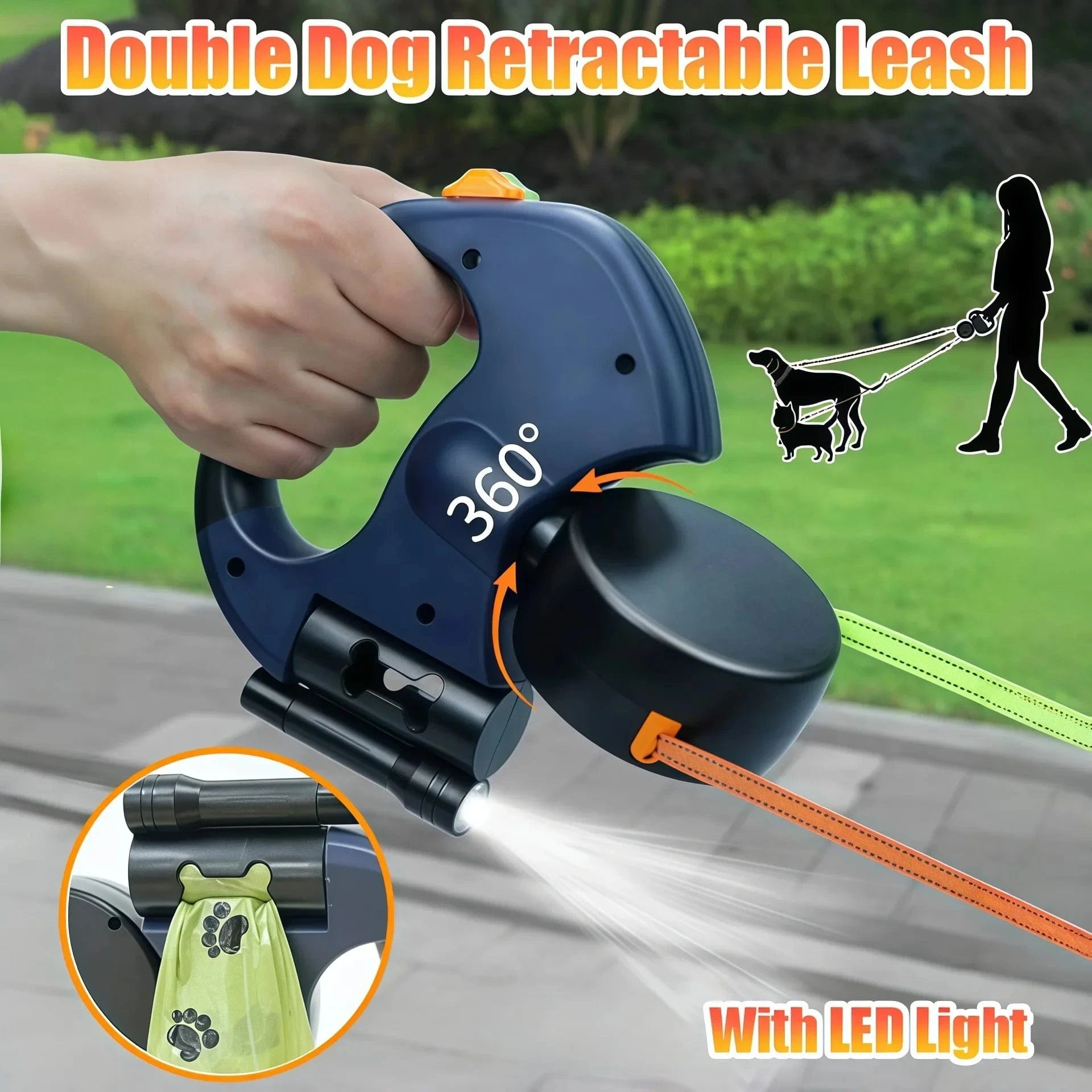 TechnuPet Smart Dog Leash 3m Retractable Double Dog Leash