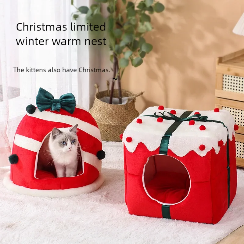 Christmas Box Design Warm Cat Nest Bed-