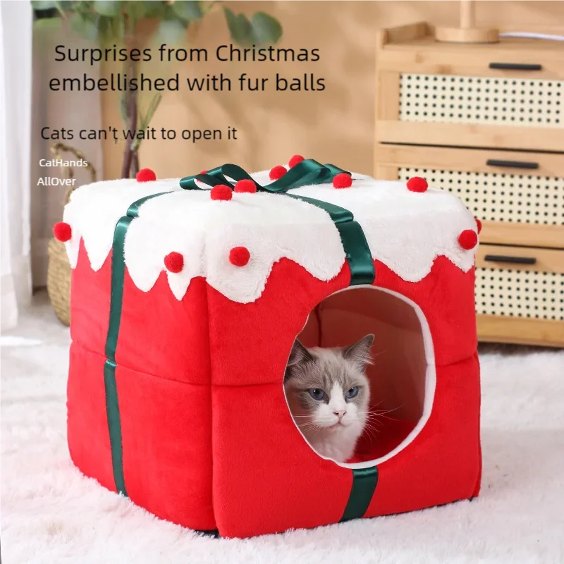 Christmas Box Design Warm Cat Nest Bed-