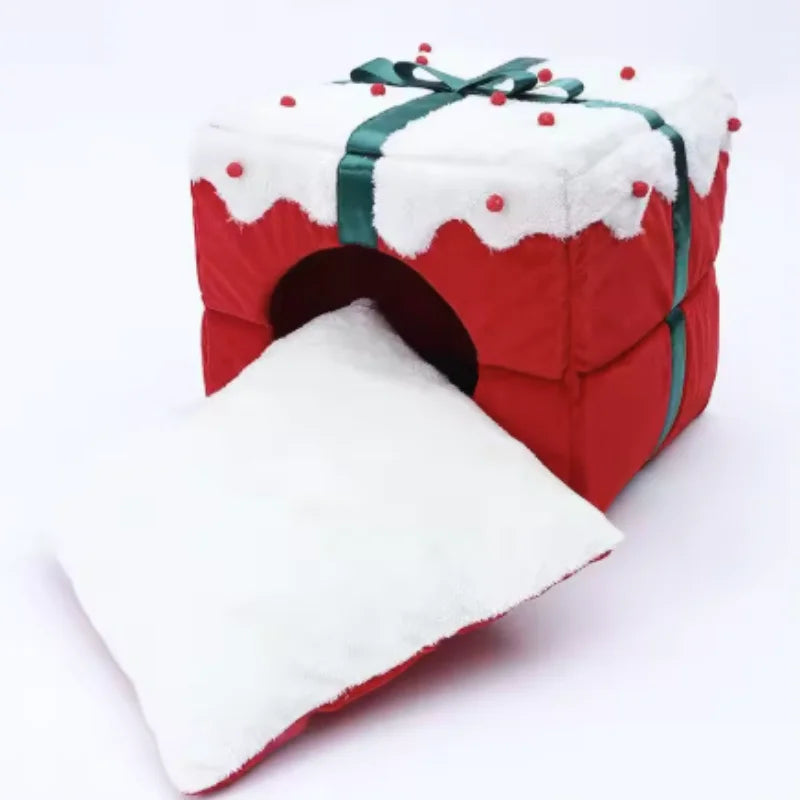 Christmas Box Design Warm Cat Nest Bed-