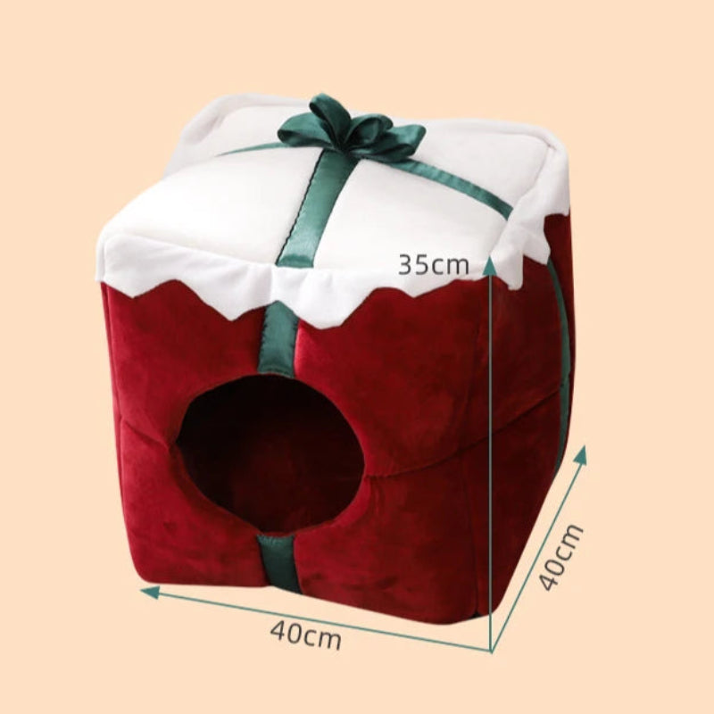 Christmas Cat House Winter Warm Sleeping Bed-