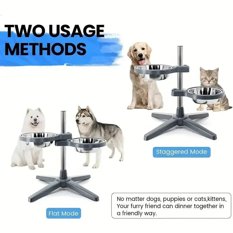 TechnuPet Raised Dog Bowls WHITE Adjustable Raised Dog Feeder
