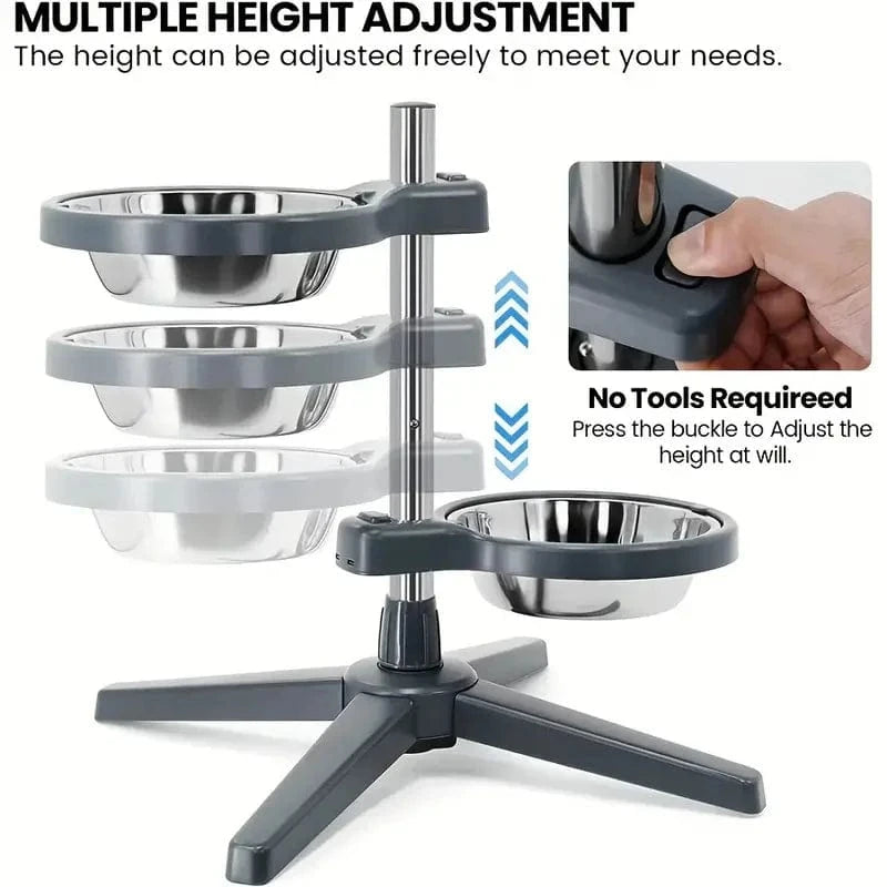 TechnuPet Raised Dog Bowls WHITE Adjustable Raised Dog Feeder