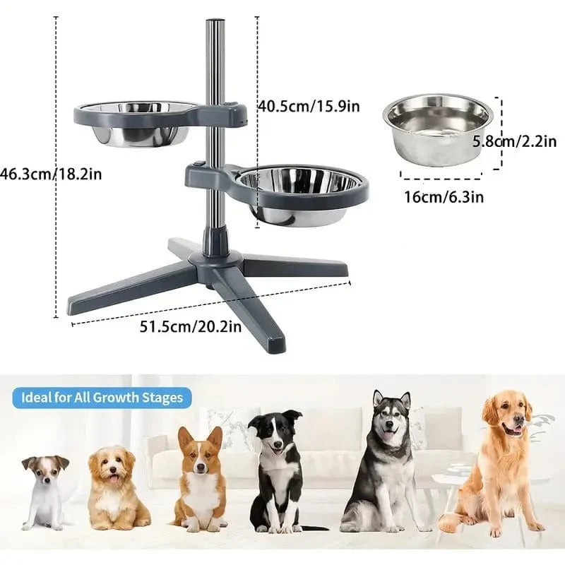 TechnuPet Raised Dog Bowls WHITE Adjustable Raised Dog Feeder