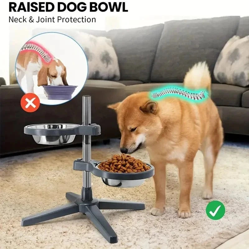 TechnuPet Raised Dog Bowls WHITE Adjustable Raised Dog Feeder