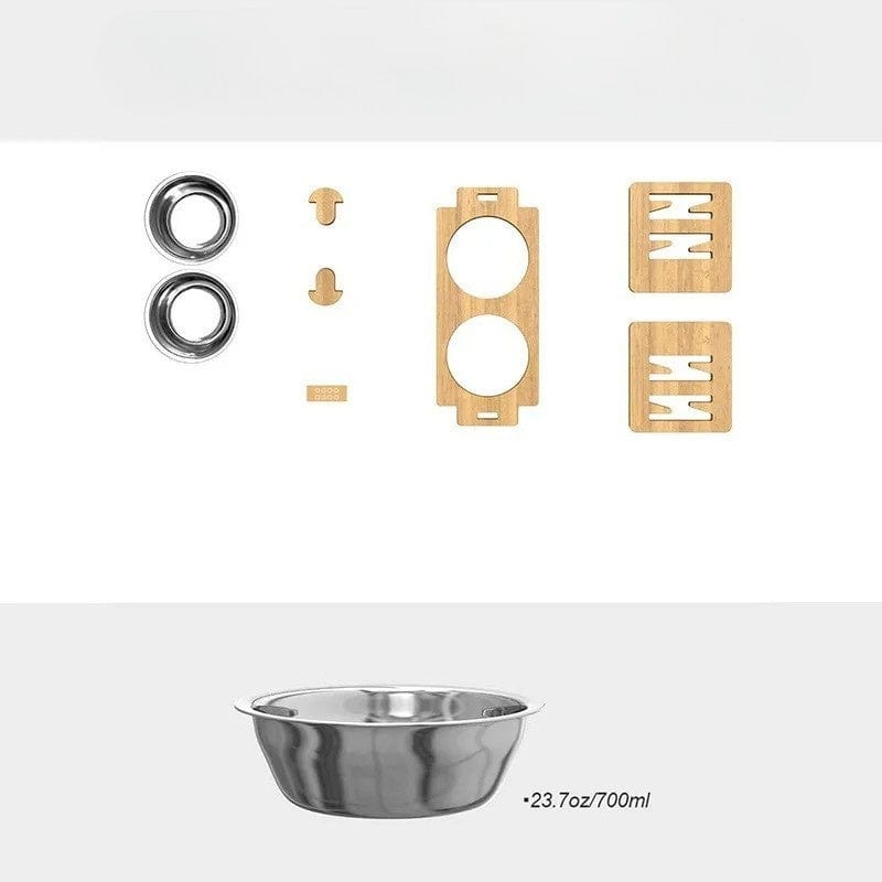TechnuPet Raised Dog Bowls 1PC Bamboo Adjustable Raised Dog Bowls