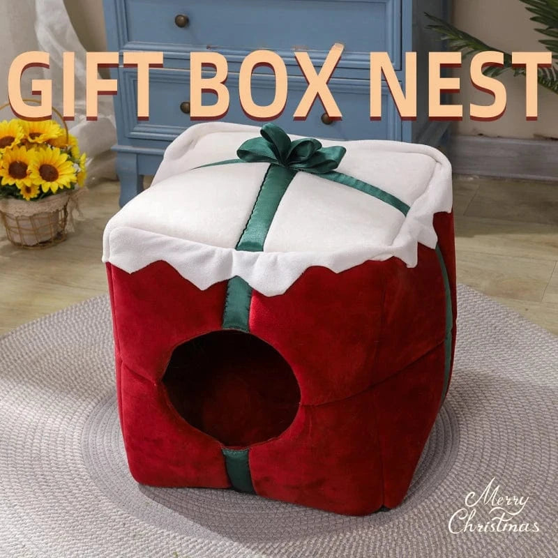 TechnuPet Cat Houses Red / 40cm Christmas Cat House Winter Warm Sleeping Bed