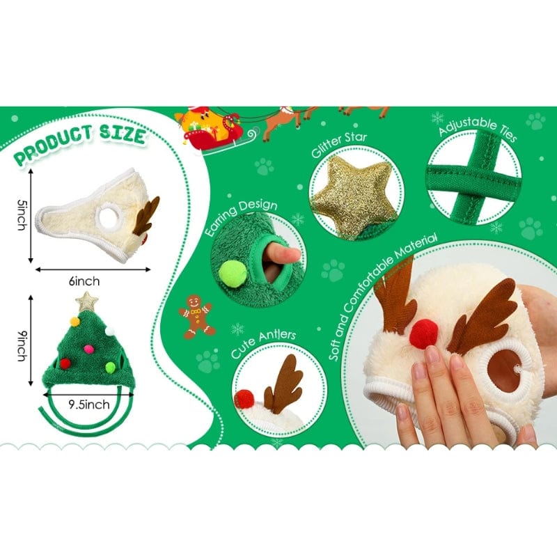 TechnuPet Dog Christmas Outfit Christmas Reindeer Pet Hat and Scarf Set