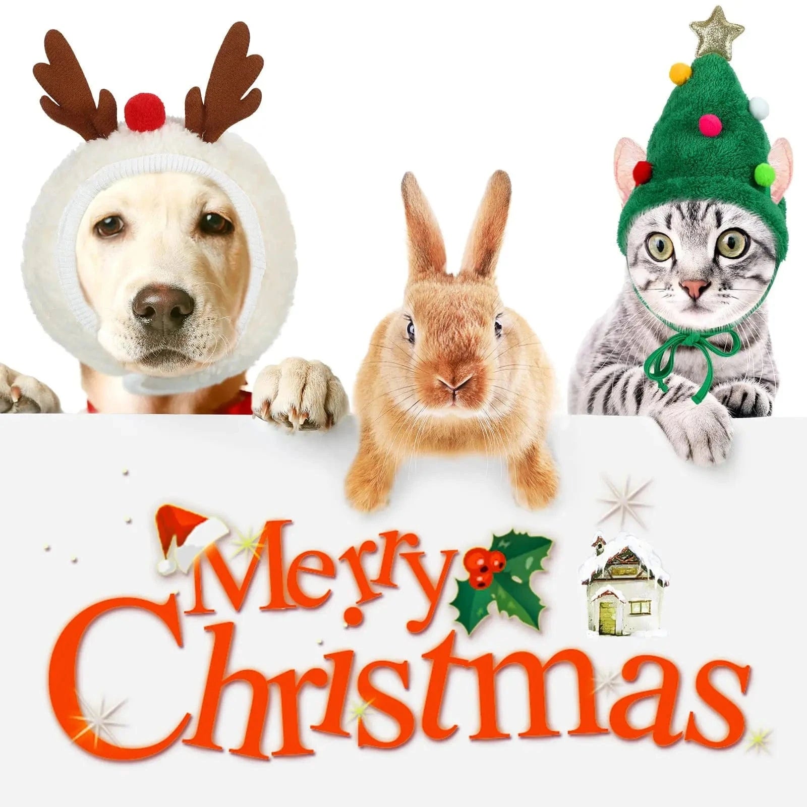 TechnuPet Dog Christmas Outfit Christmas Reindeer Pet Hat and Scarf Set