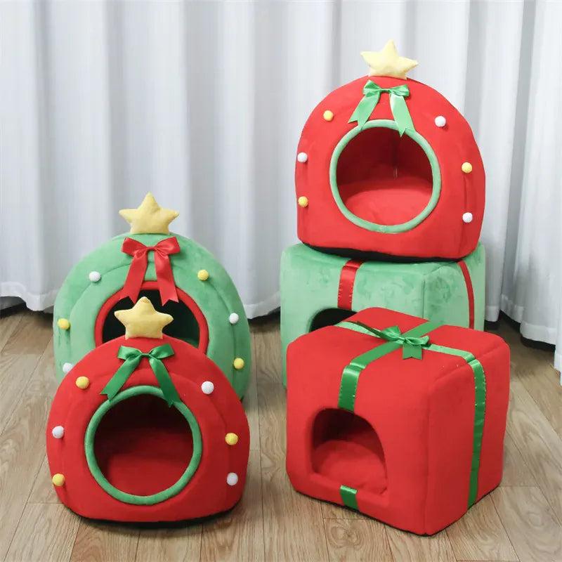 TechnuPet Cat Bed Christmas Tree Cat Bed with Gift Box Design