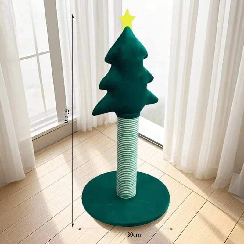 TechnuPet Cat Scratching Post Green / 30x30x58cm Christmas Tree Cat Scratching Post with Sisal Base