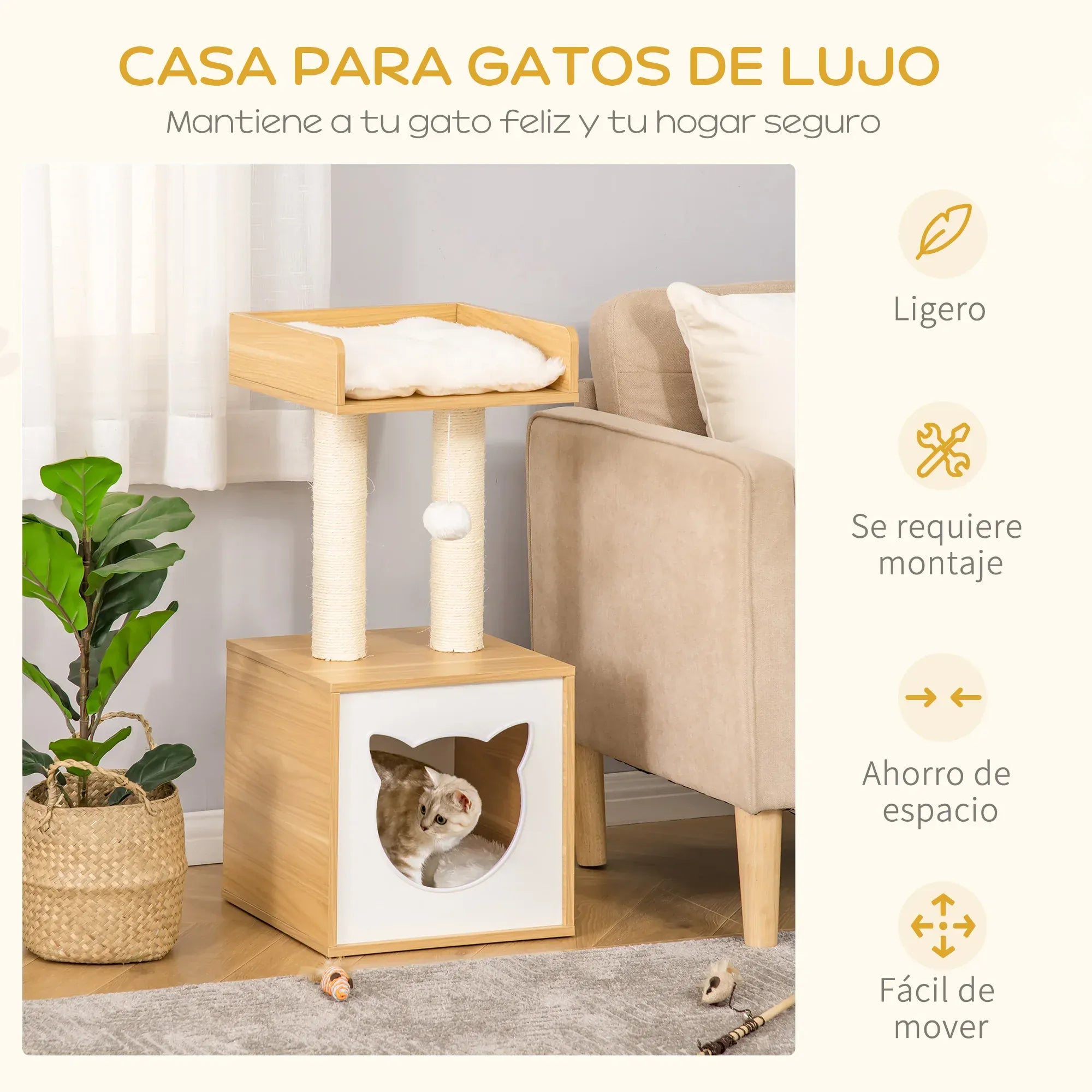 TechnuPet Cat Tree spain Compact Cat Tree with Cave Bed