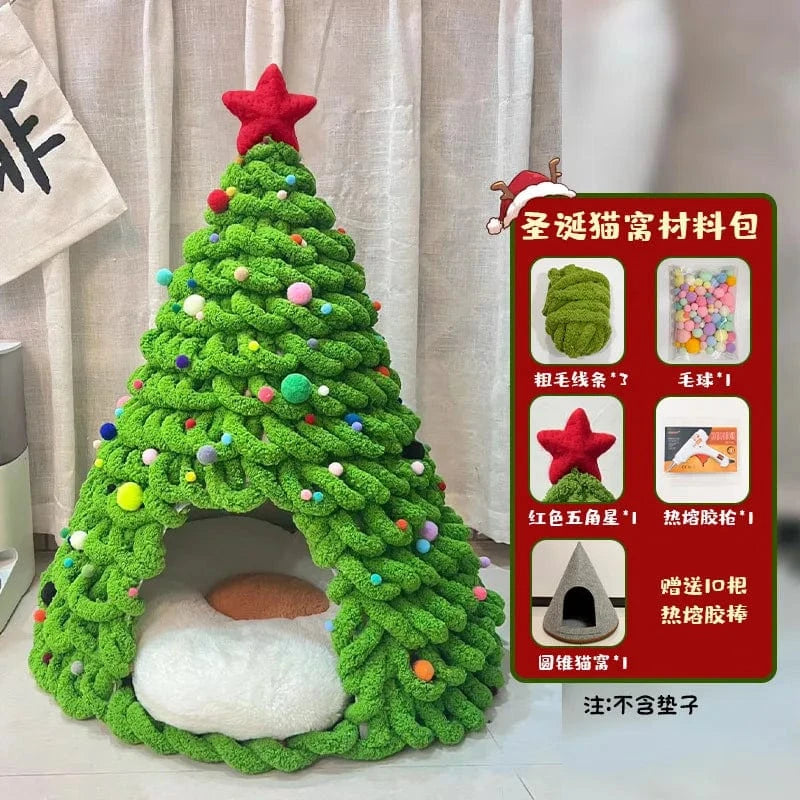 TechnuPet Cat Houses D-Including cat litt DIY Yarn Christmas Tree Cat Bed