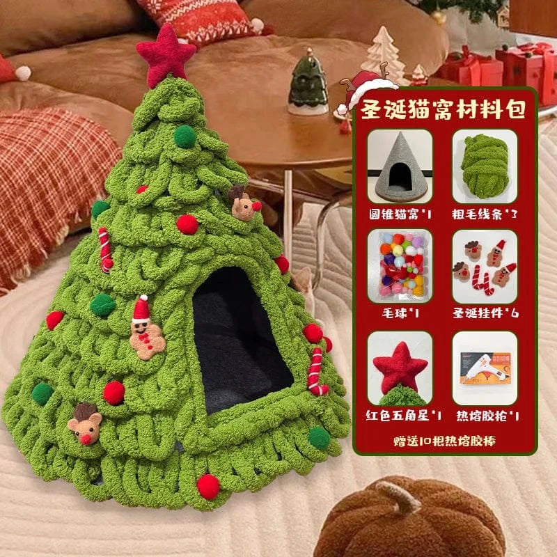 TechnuPet Cat Houses C-Including cat litt DIY Yarn Christmas Tree Cat Bed