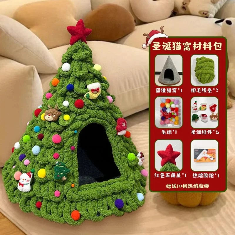 TechnuPet Cat Houses B-Including cat litt DIY Yarn Christmas Tree Cat Bed