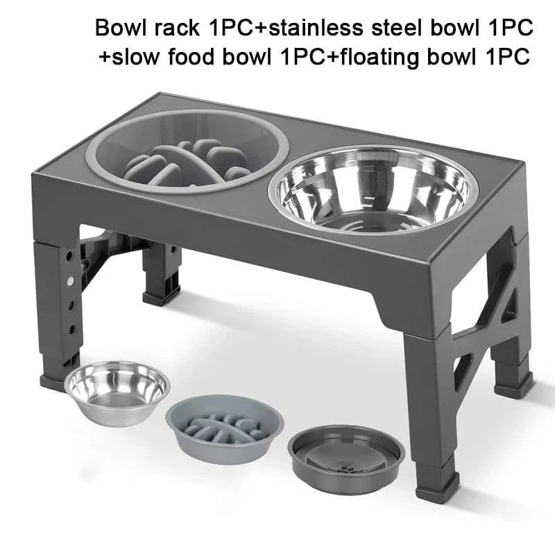TechnuPet Slow Feeder Dog Bowl Grey Elevated Dog Feeder