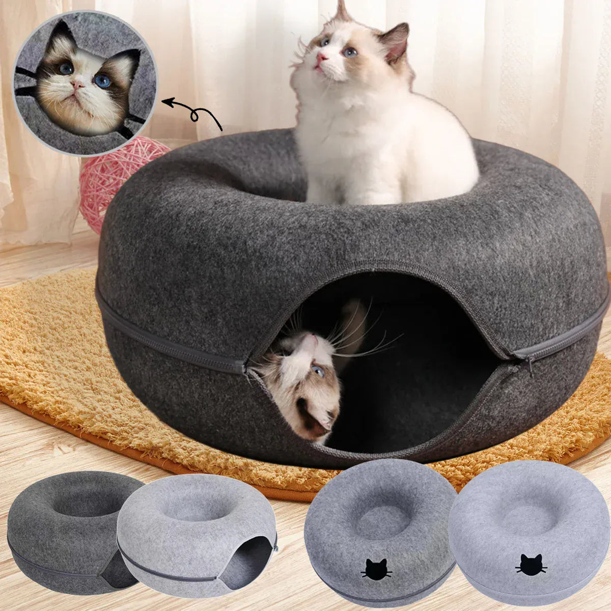 TechnuPet Cat Bed Felt Donut Cat Bed & Tunnel