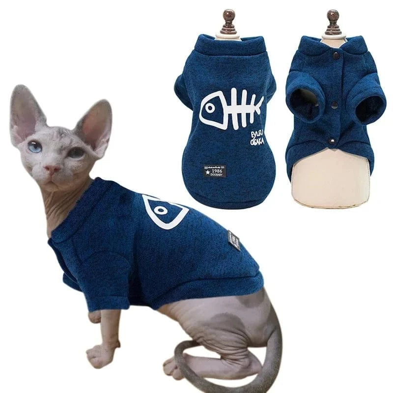 TechnuPet Cat Sweaters Fishbone Winter Pet Sweatshirt