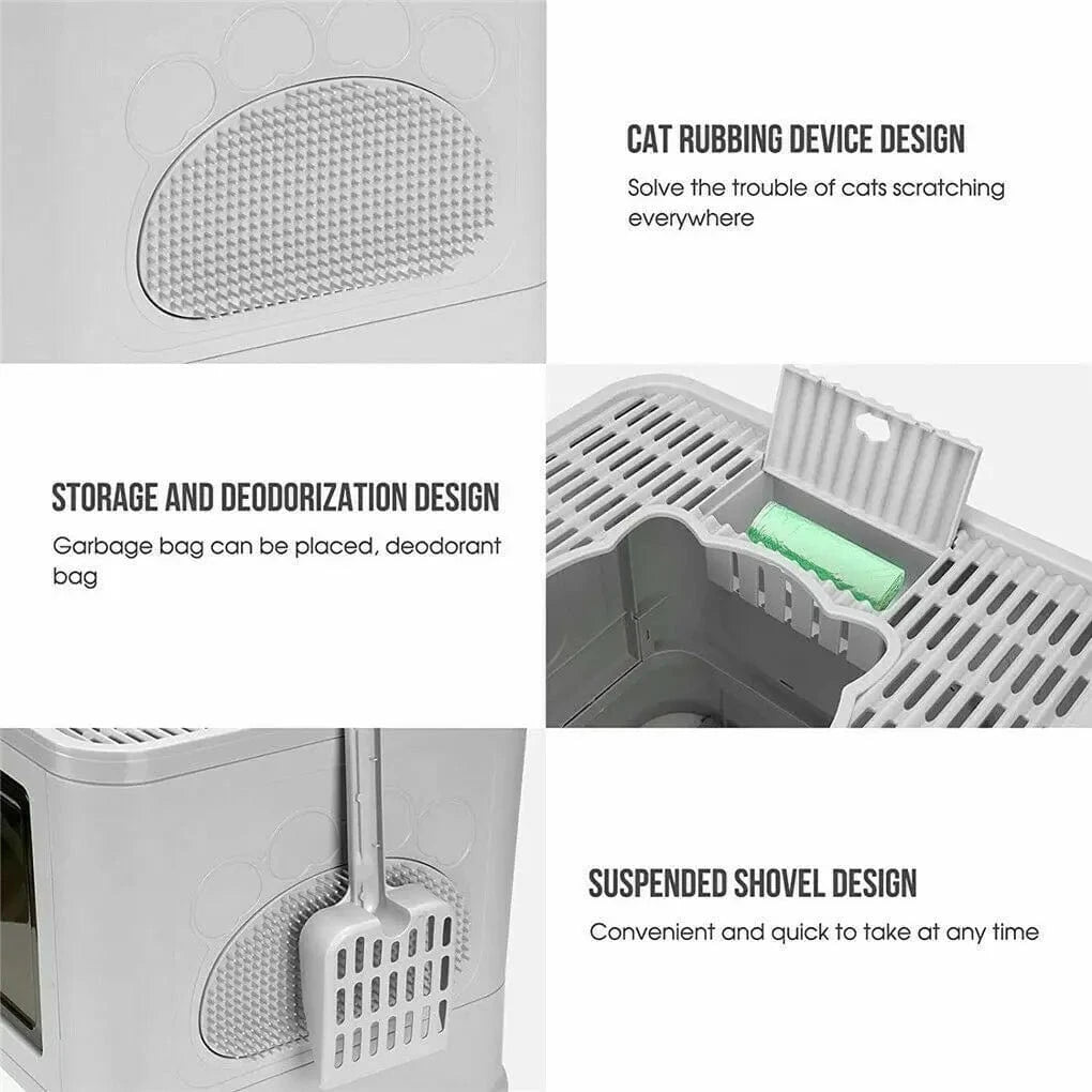 TechnuPet Smart Cat Litter Foldable Front-Entry/Top-Exit Enclosed Cat Litter Box with Massage Scoop