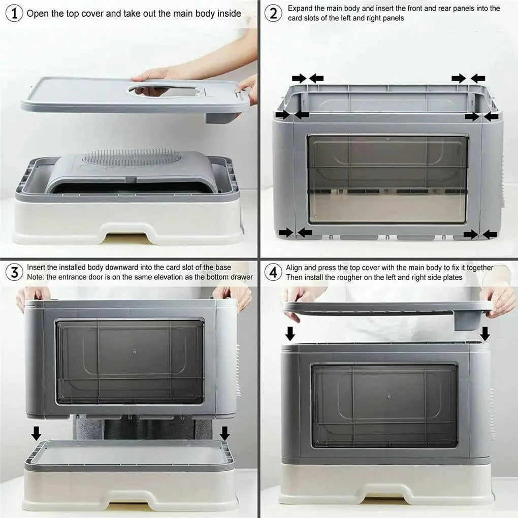 TechnuPet Smart Cat Litter Foldable Front-Entry/Top-Exit Enclosed Cat Litter Box with Massage Scoop
