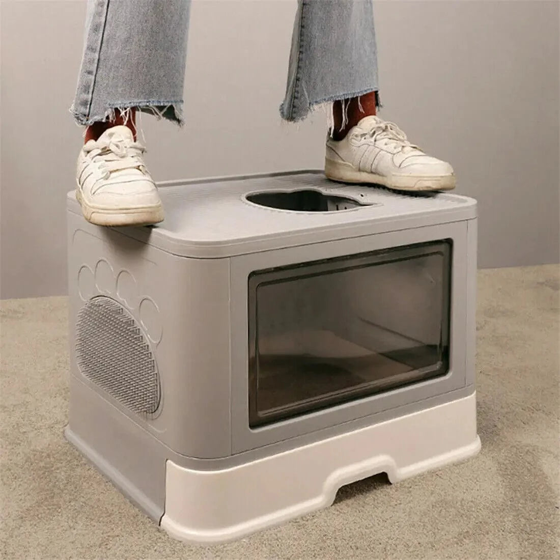 TechnuPet Smart Cat Litter Foldable Front-Entry/Top-Exit Enclosed Cat Litter Box with Massage Scoop