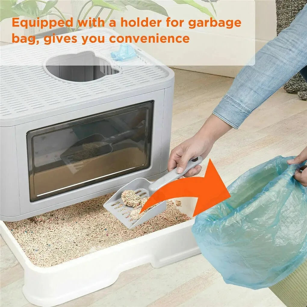 TechnuPet Smart Cat Litter Foldable Front-Entry/Top-Exit Enclosed Cat Litter Box with Massage Scoop