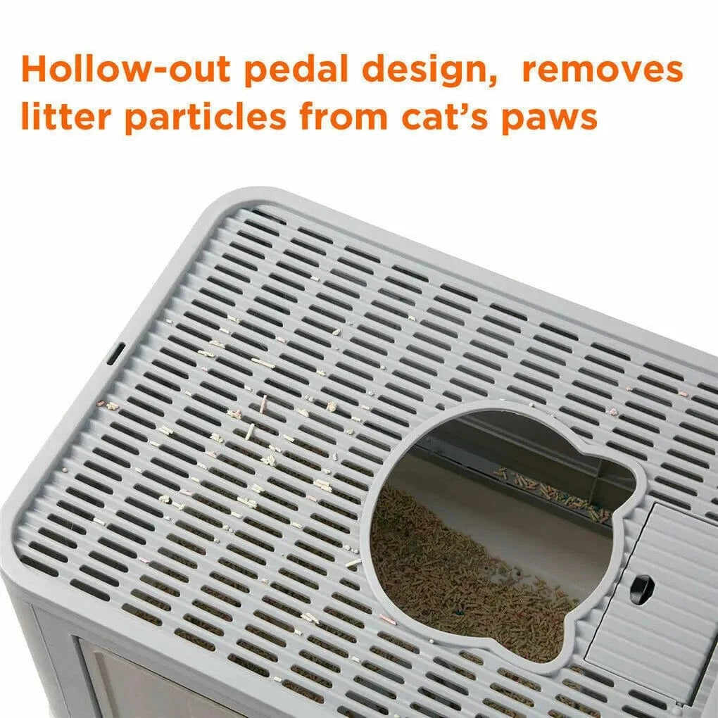 TechnuPet Smart Cat Litter Foldable Front-Entry/Top-Exit Enclosed Cat Litter Box with Massage Scoop