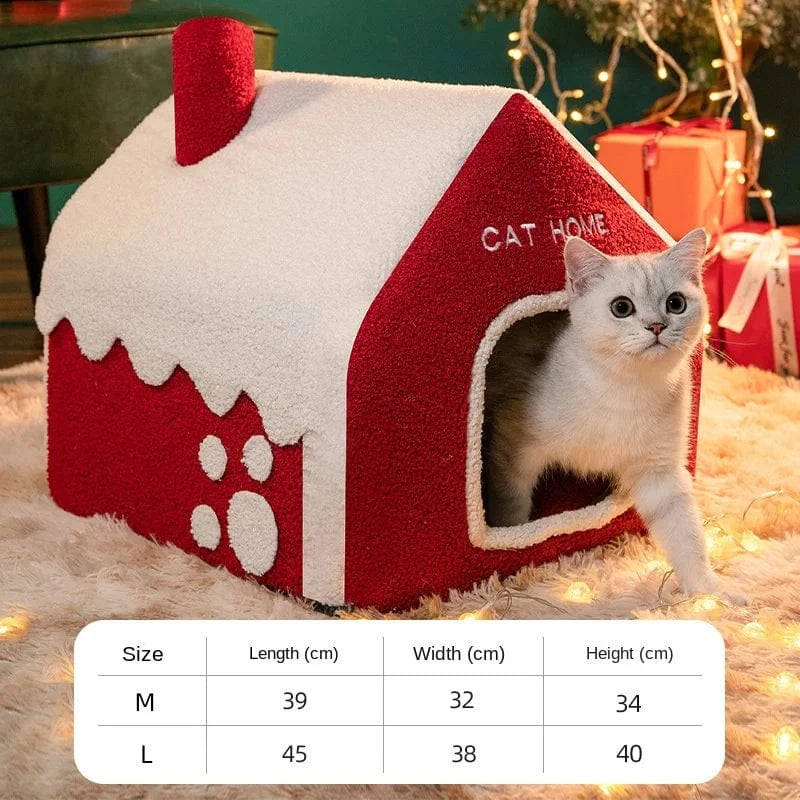 TechnuPet Cat Houses Red / M Foldable Warm Christmas Cat House Nest