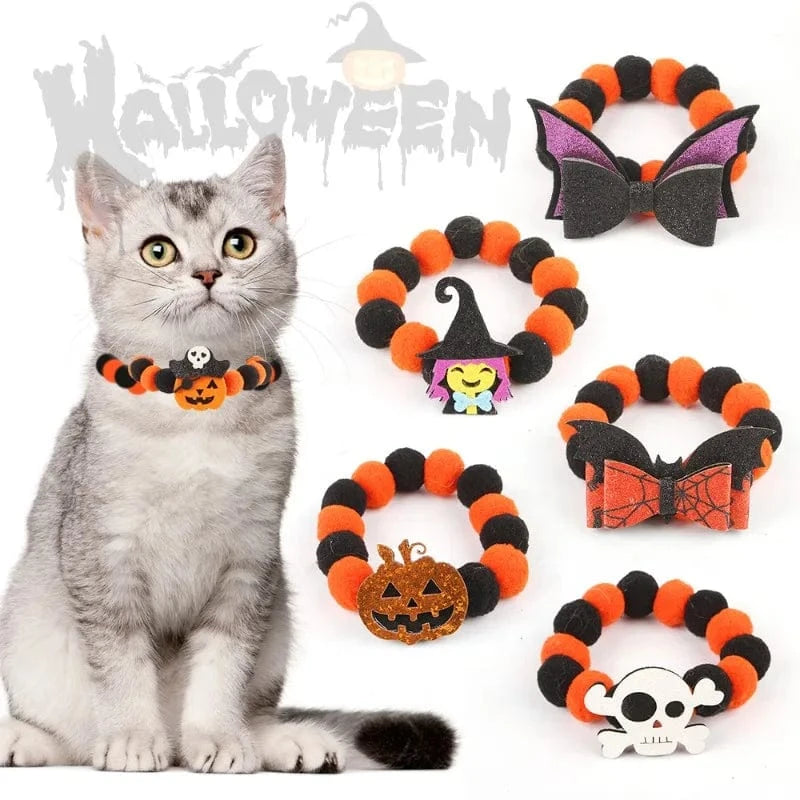 TechnuPet Cat Halloween Costumes Halloween Pet Collar Funny Pumpkin Edition