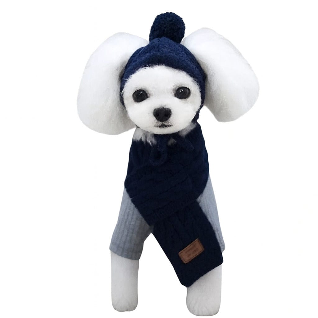 TechnuPet Dog Christmas Outfit Navyblue / S Knitted Dog Winter Hat and Scarf Christmas Outfit