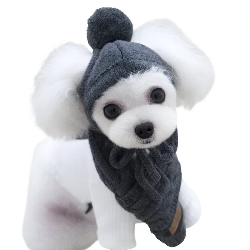 TechnuPet Dog Christmas Outfit Darkgrey / S Knitted Dog Winter Hat and Scarf Christmas Outfit
