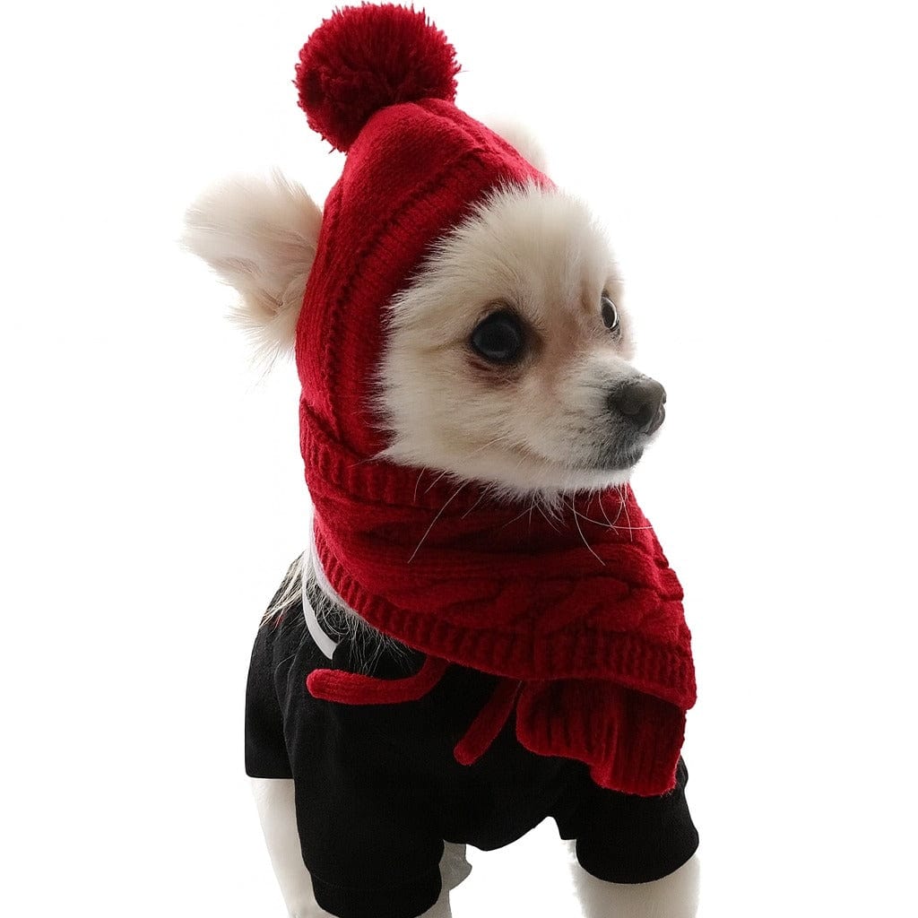 TechnuPet Dog Christmas Outfit Knitted Dog Winter Hat and Scarf Christmas Outfit