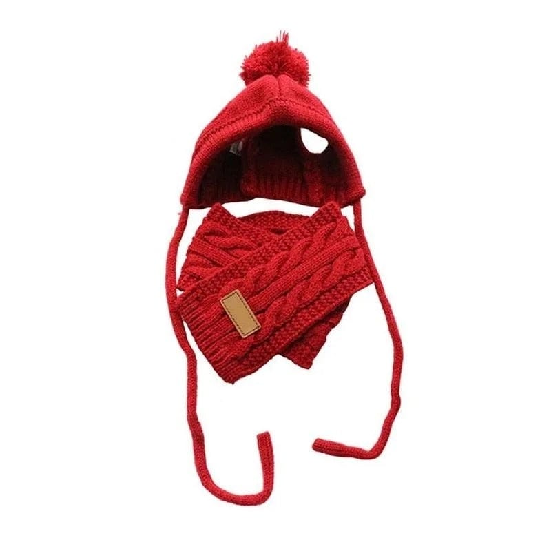 TechnuPet Dog Christmas Outfit Knitted Dog Winter Hat and Scarf Christmas Outfit