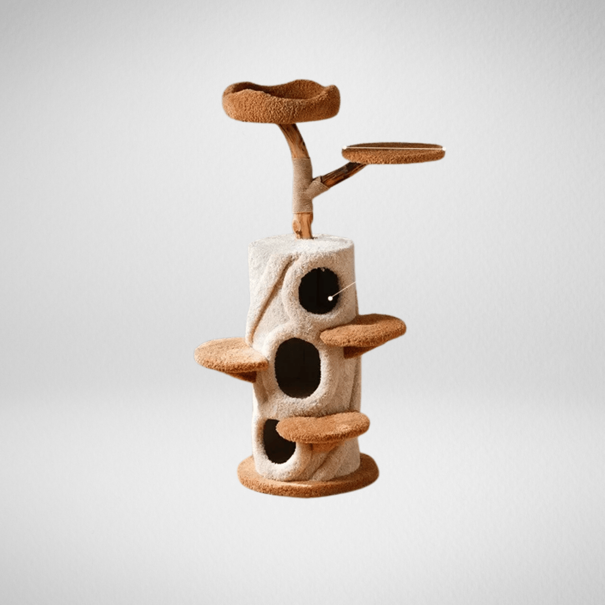 TechnuPet Cat Tree Light Brown Large Tree Wooden Cat Tower