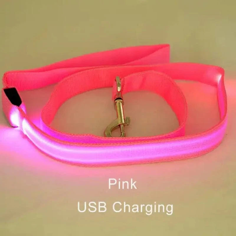 TechnuPet Smart Dog Leash Pink USBCharging / Traction rope only LED Light Up Dog Leash with Safety Glow