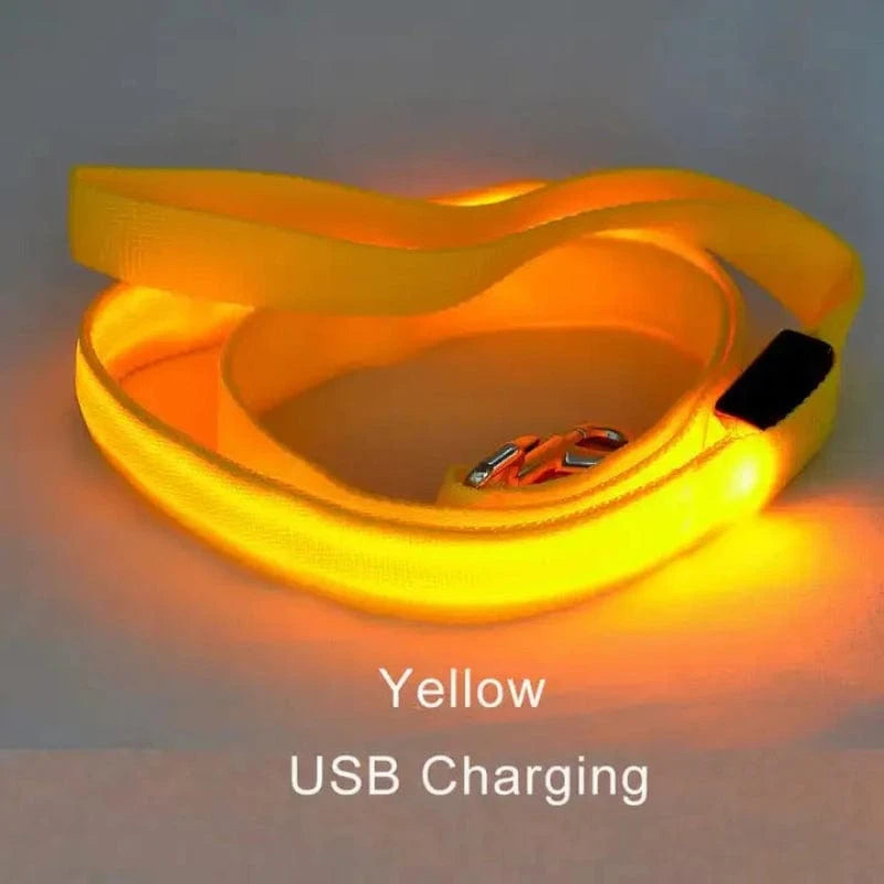 TechnuPet Smart Dog Leash Yellow USBCharging / Traction rope only LED Light Up Dog Leash with Safety Glow