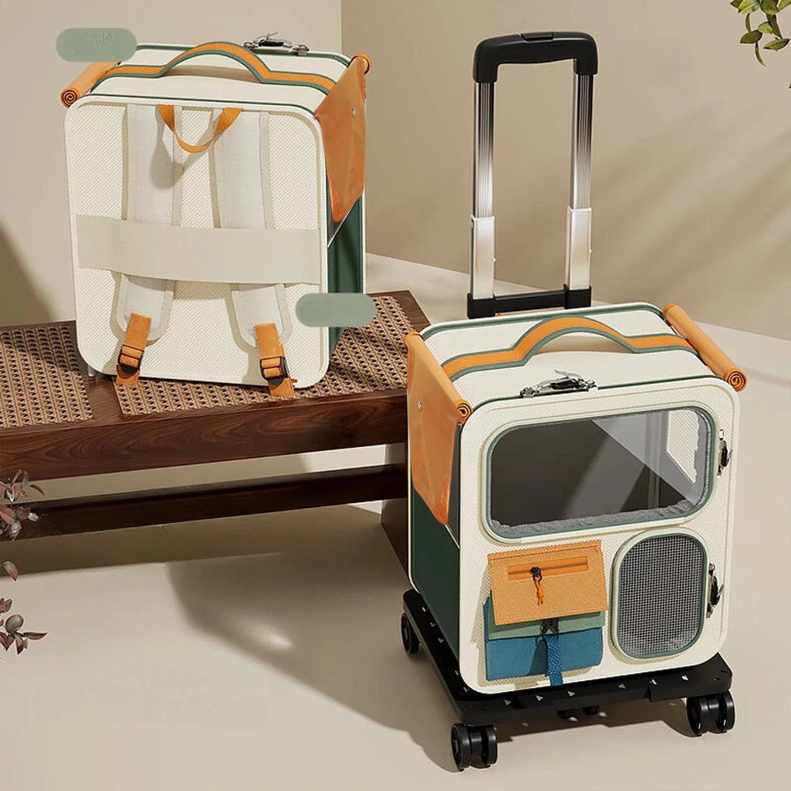 TechnuPet Cat Transport 42cmx37cm Portable Rolling Pet Carrier Backpack with Wheels