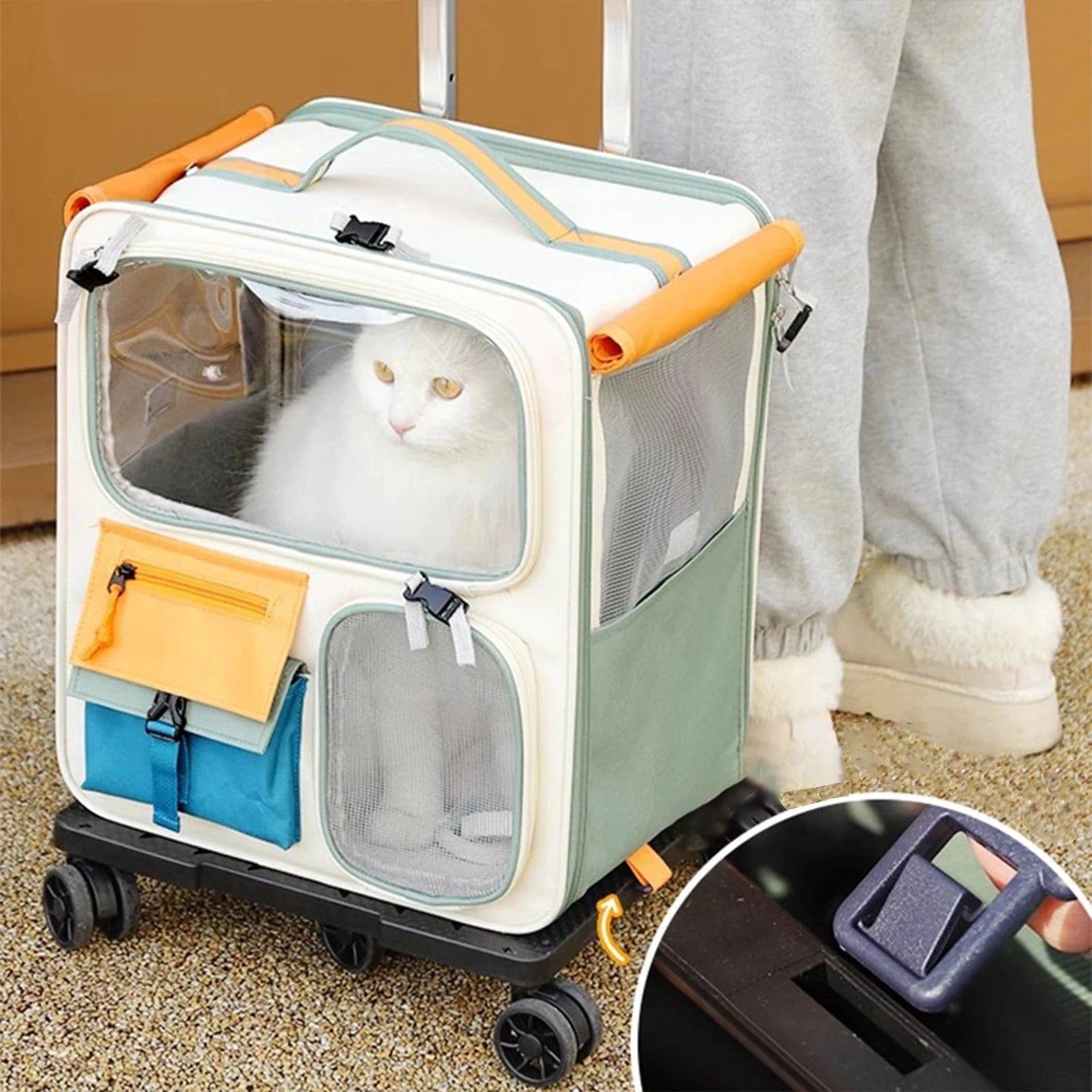 TechnuPet Cat Transport 42cmx37cm Portable Rolling Pet Carrier Backpack with Wheels