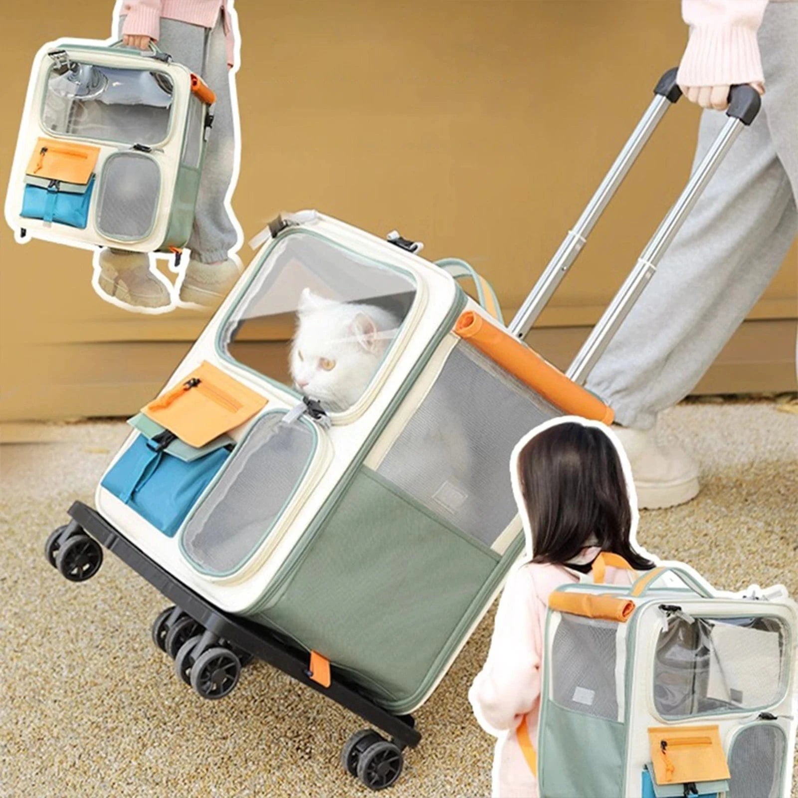 TechnuPet Cat Transport 42cmx37cm Portable Rolling Pet Carrier Backpack with Wheels