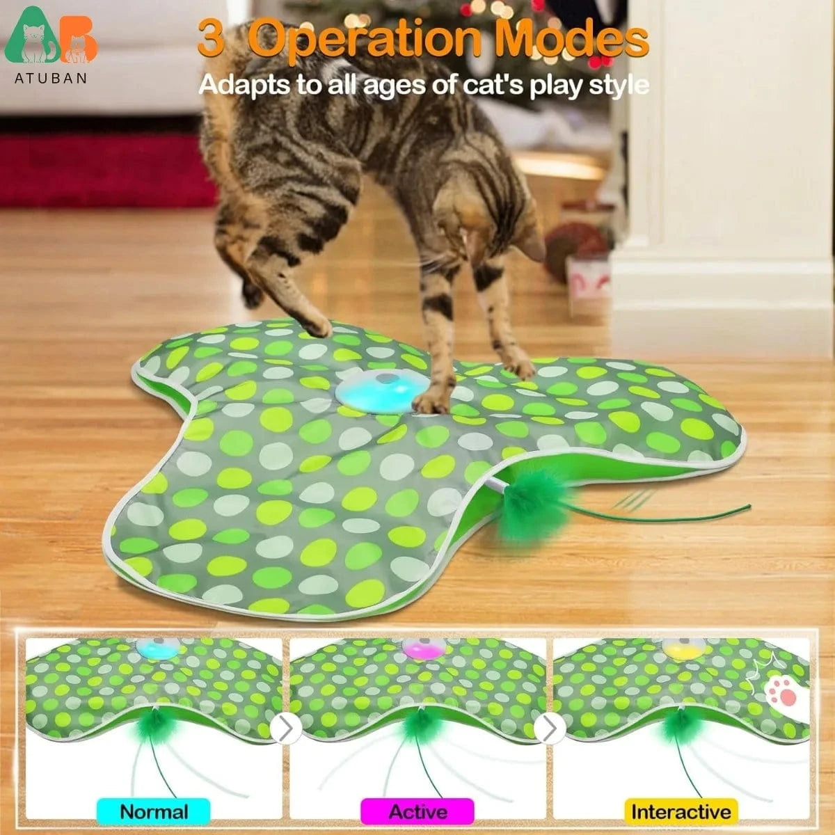 TechnuPet Smart Cat Toys green Rechargeable Interactive Cat Toy with Feather & Mouse
