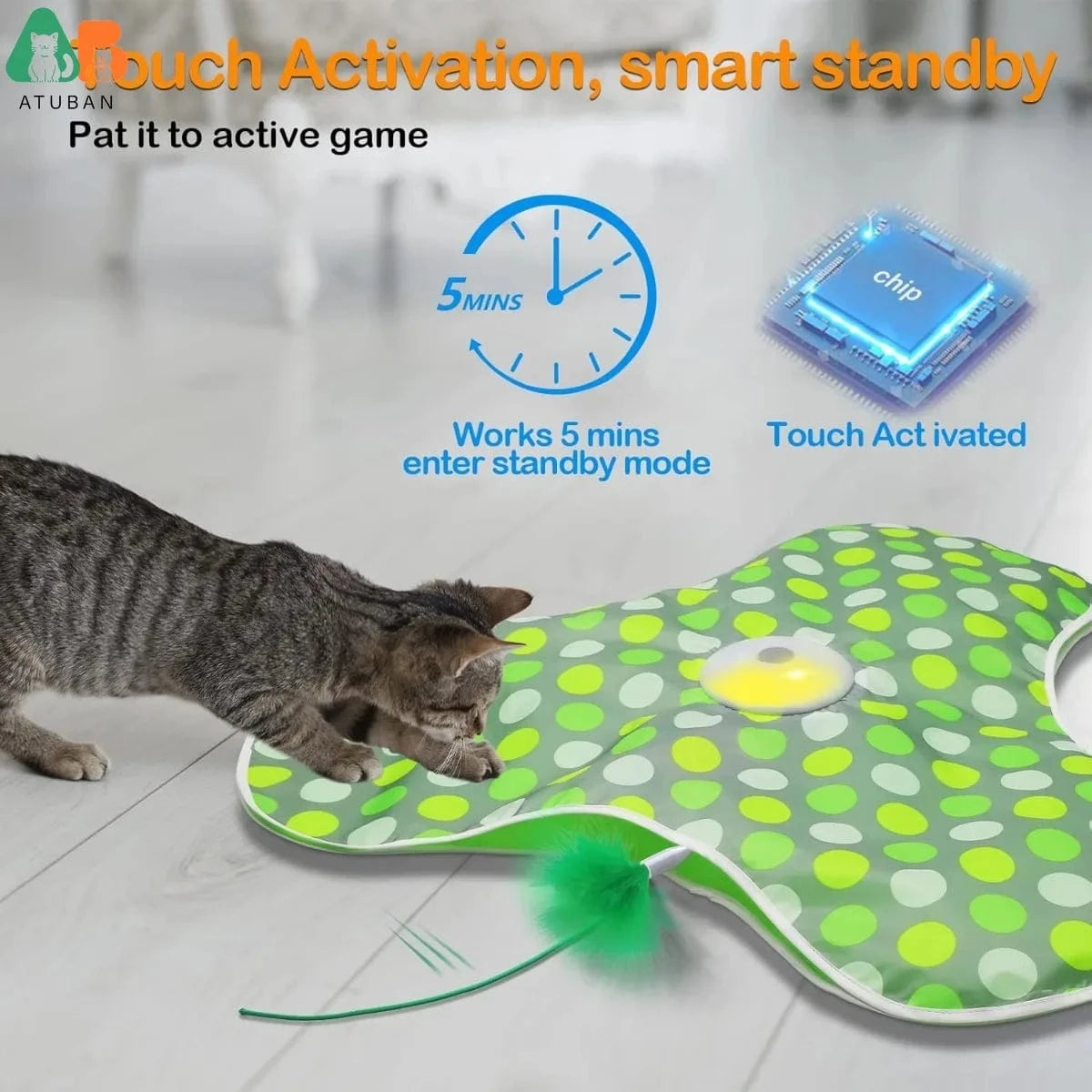 TechnuPet Smart Cat Toys green Rechargeable Interactive Cat Toy with Feather & Mouse
