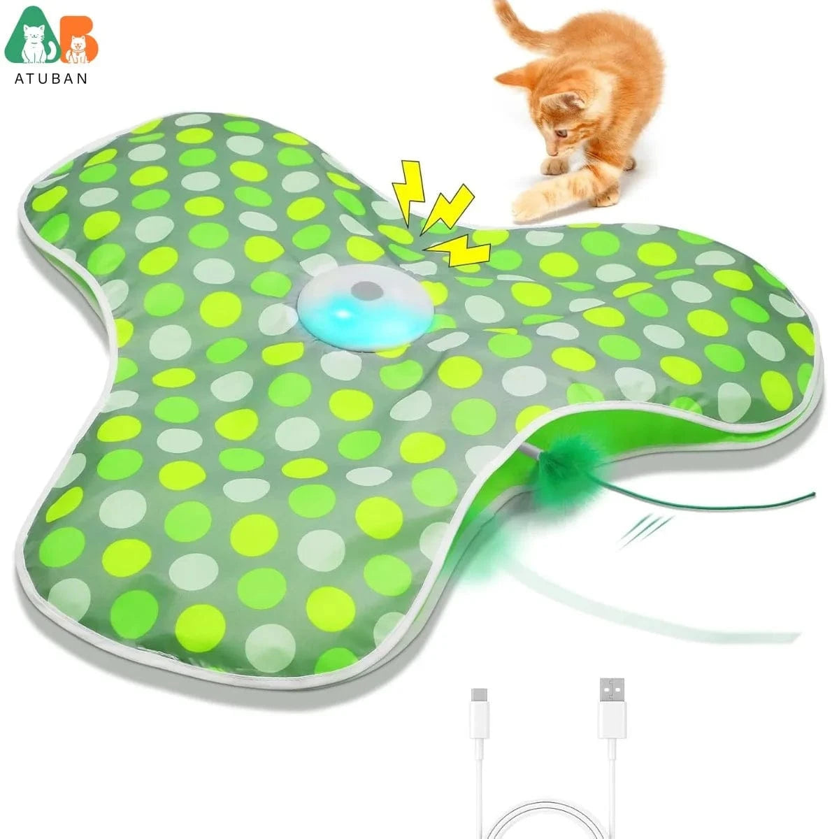 TechnuPet Smart Cat Toys green Rechargeable Interactive Cat Toy with Feather & Mouse