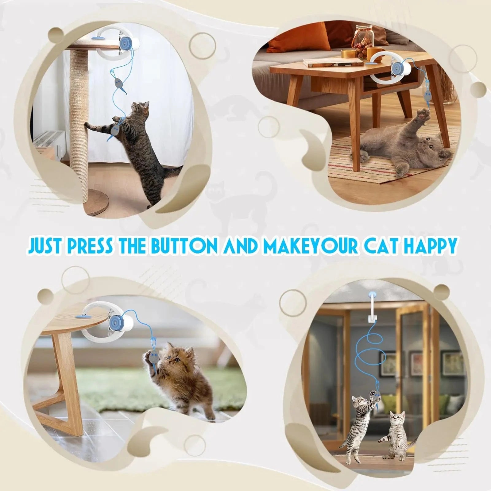 TechnuPet Cat Toys White Retractable Hanging Cat Toy with Catnip Mice