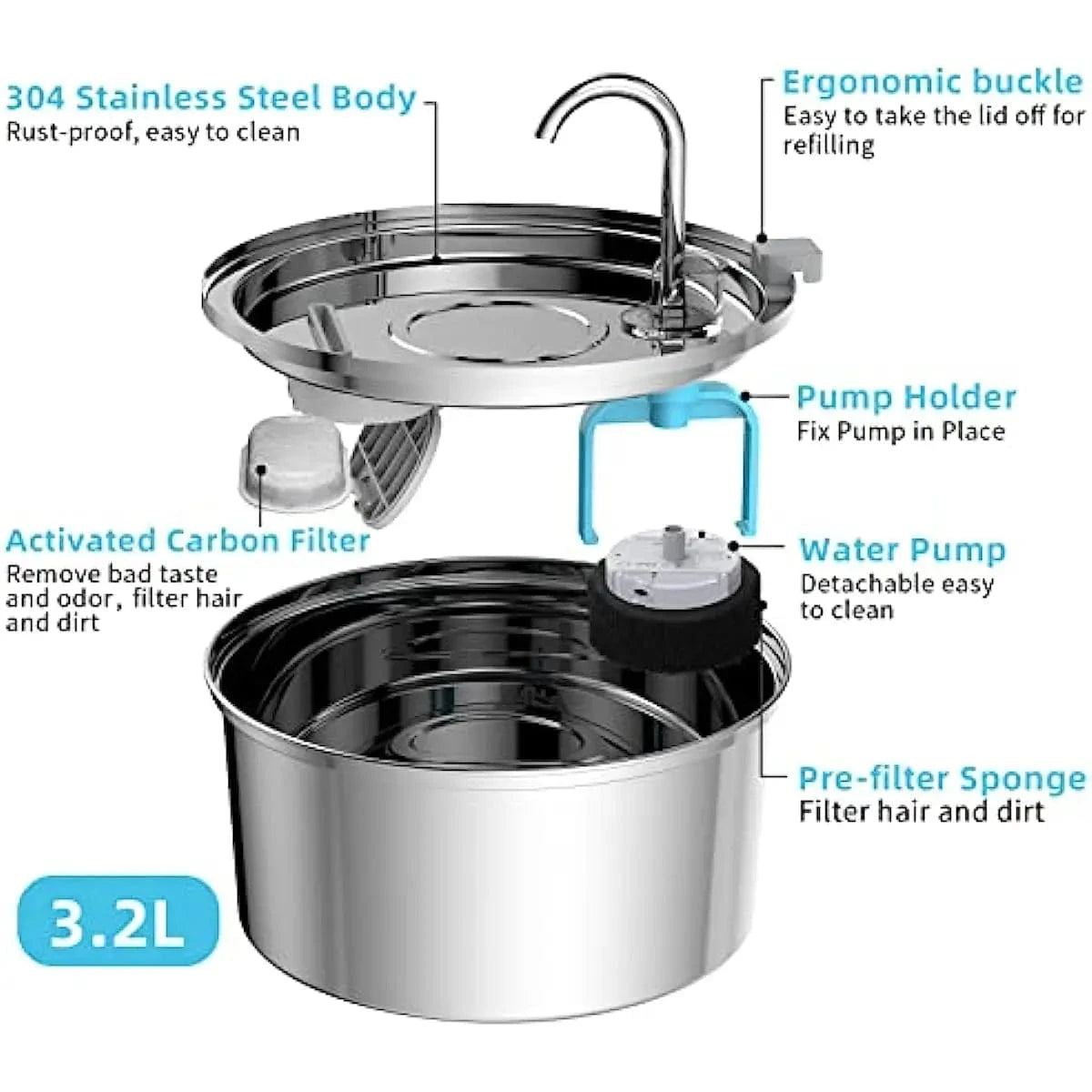 TechnuPet Dog Bowls Stainless Steel Cat Water Fountain