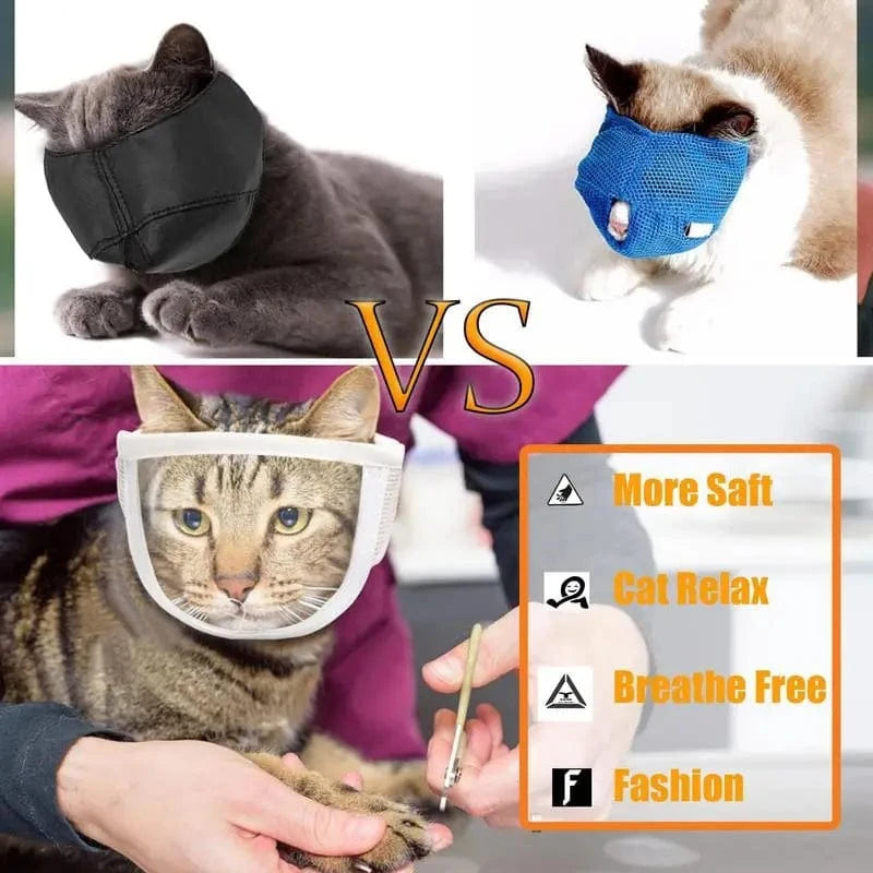 TechnuPet Cat Nail Care Transparent Cat Muzzle – Anti-Bite Face Guard for Nail Trimming