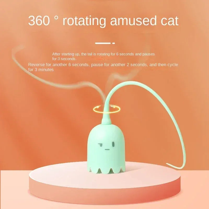 TechnuPet Cat Toys USB Rolling Interactive Cat Ball with Mouse Tail & Teaser Stick