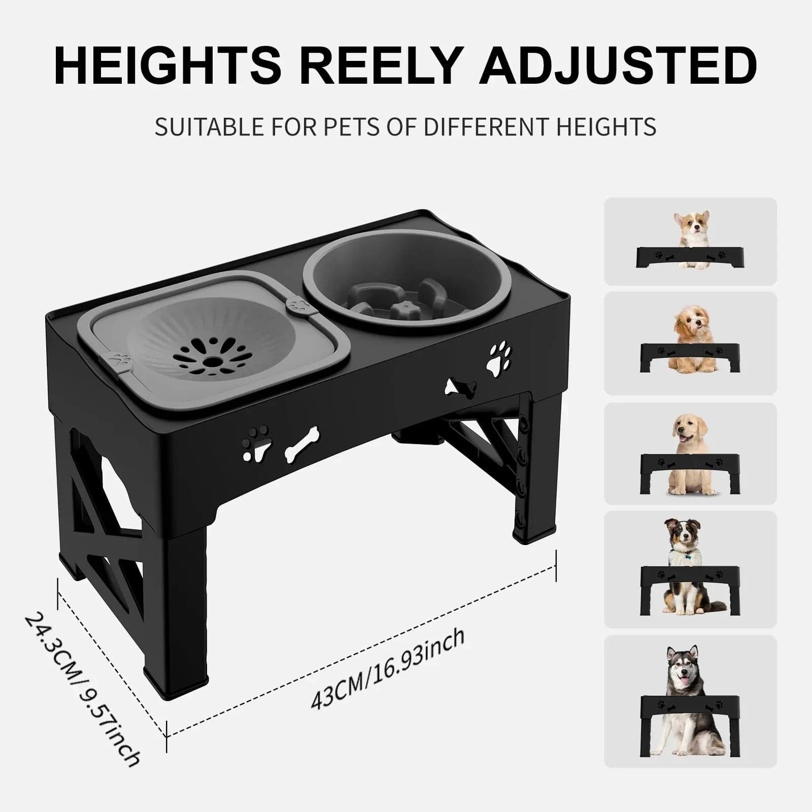 TechnuPet Raised Dog Bowls 3-in-1 Adjustable Pet Feeder